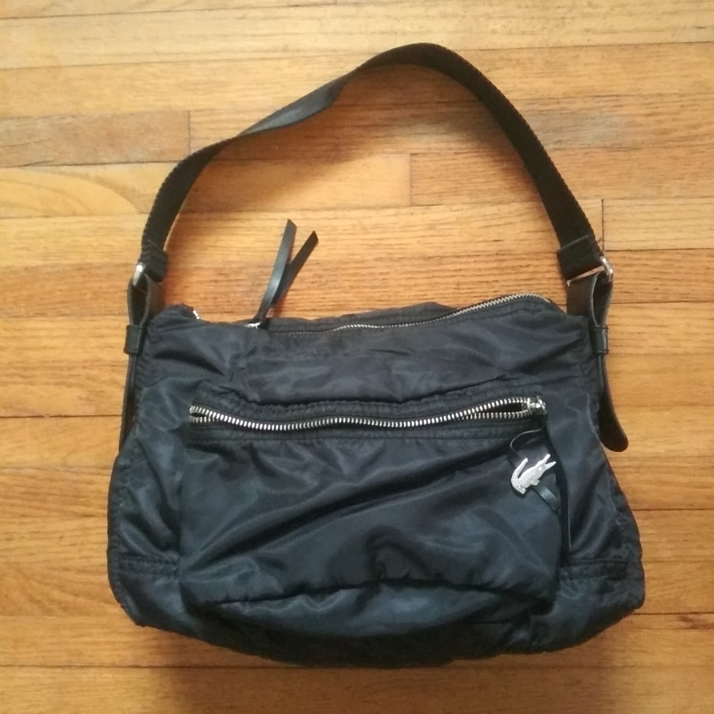 Lacoste Black Slouch Shoulder Bag Black Purse Nylon Casual